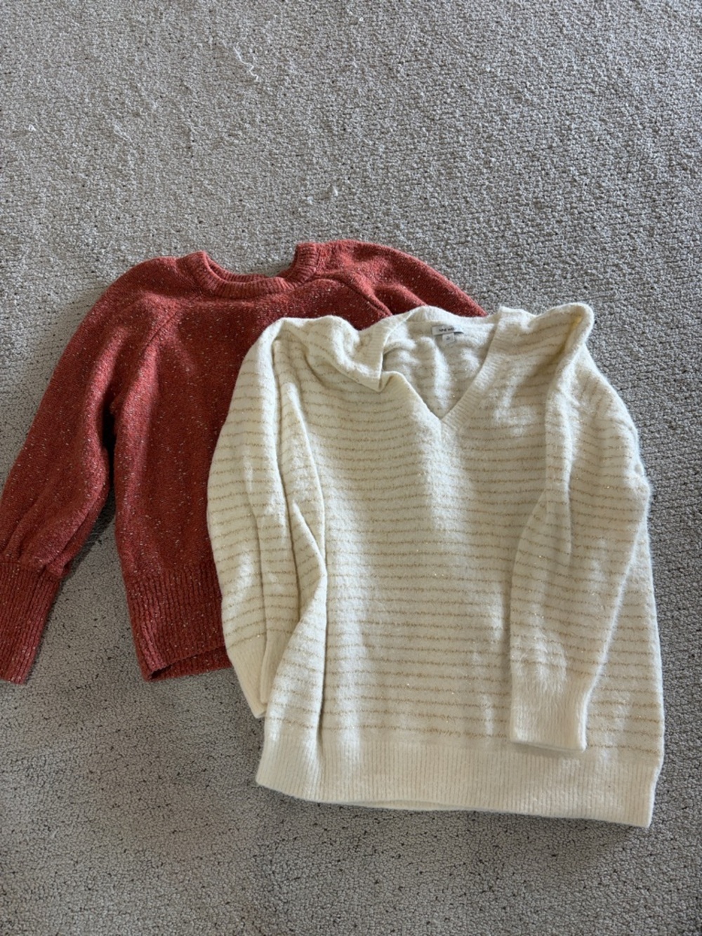 Nine West Cream V-Neck Striped Sweater & Lauren Conrad XXLRust Crewneck Pullover
